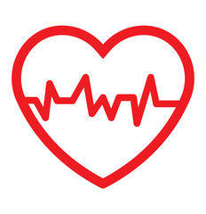 Heart beat line icon. Red heartbeat pulse heart shape. 
