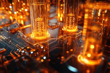 This closeup photo showcases the intricate details and components of a circuit board with precision and accuracy A datadriven visual representation of cuttingedge quantum computing .