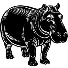 Obraz premium Black and white hippo against the minimalistic background
