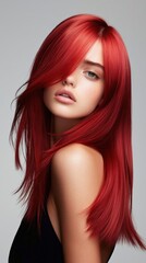 Obraz premium A woman with long red hair is posing for a photo