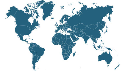 World map. Blue modern vector map. Silhouette map.