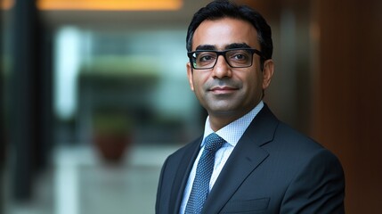 Fototapeta premium Indian CEO leading a strategic discussion with board members, modern backdrop