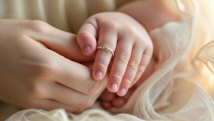 On Mother's Day, a mother lovingly holds her baby's tiny hand, showcasing a bond of love and care. The gentle touches reflect warmth and joy in this intimate moment