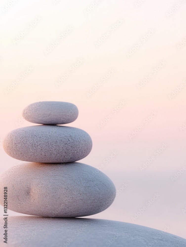 Leinwandbilder balanced arrangement of smooth pebbles on a gentle pastel gradient background creates a calm and ser