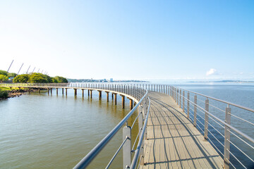 Fototapeta premium Porto Alegre, Rio Grande do Sul. Brazil -Moacyr Scliar Park and - New Guaiba Revitalized Waterfront or Orla do Guaiba