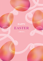 abstract happy easter background with vivid easter eggs silhouettes, decorative lines, cuves and copy space for your text