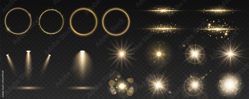 Wall mural yellow glowing light explodes on a transparent background. sparkling magical dust particles. bright 