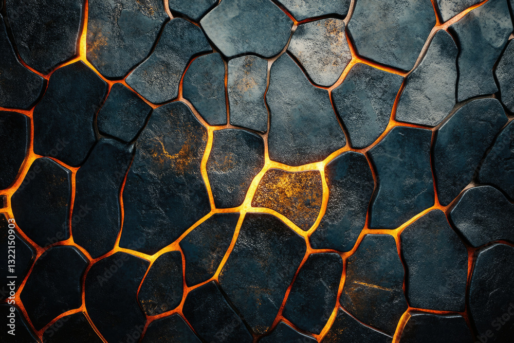 Poster Glowing lava cracks through dark, irregular stone pattern, creating a dramatic texture.