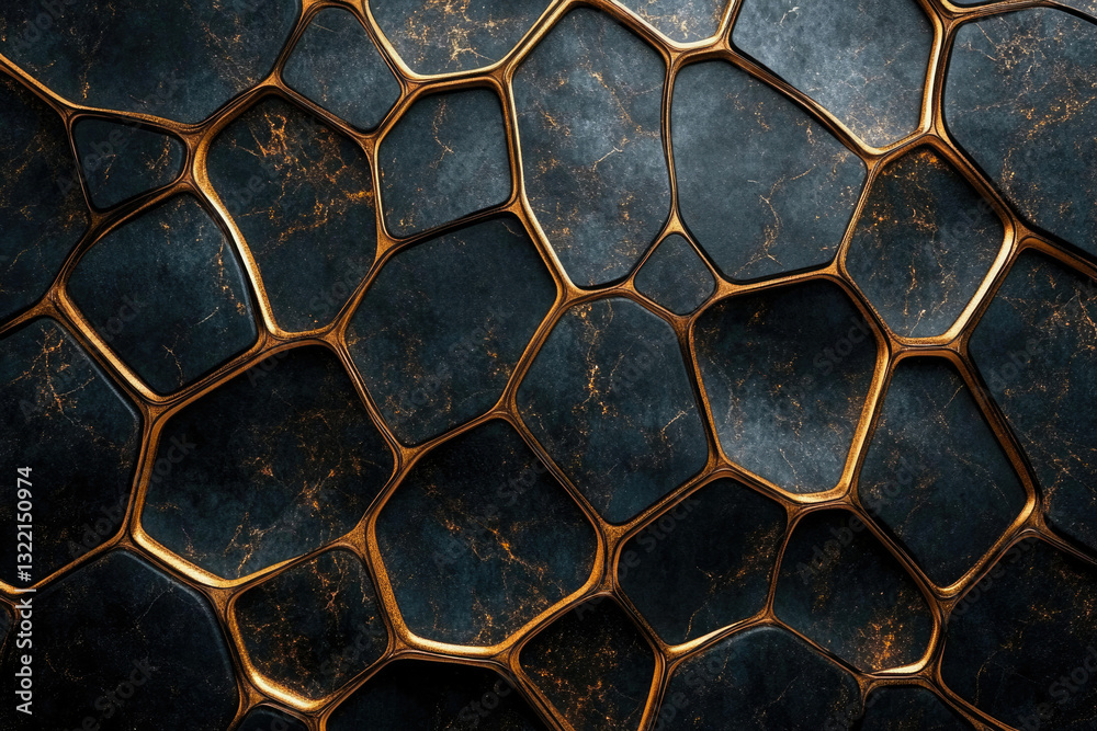 Poster Abstract dark stone texture with gold veins forming a unique honeycomb pattern.