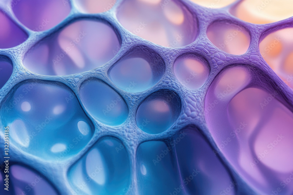 Poster Abstract image of a network of interconnected, translucent, biomorphic shapes in vibrant purple and blue hues.