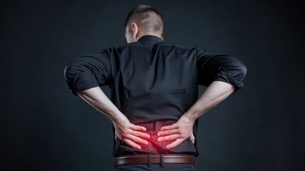 Naklejka premium Man Experiencing Severe Lower Back Pain, Aching Spine, Medical Illustration