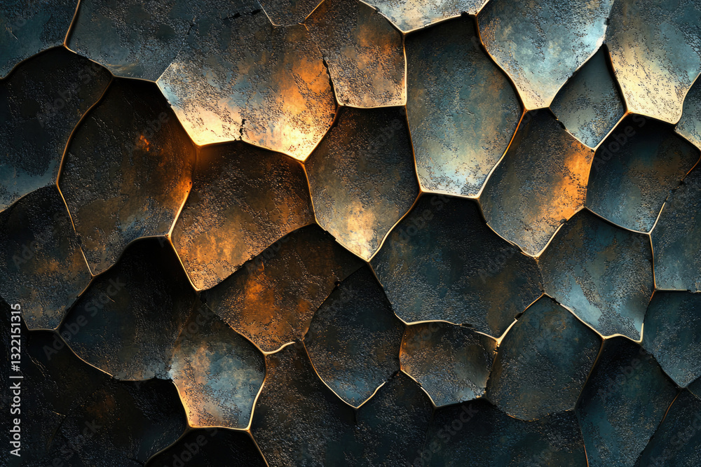 Poster abstract dark bronze metallic texture with irregular polygonal shapes and a rough surface.