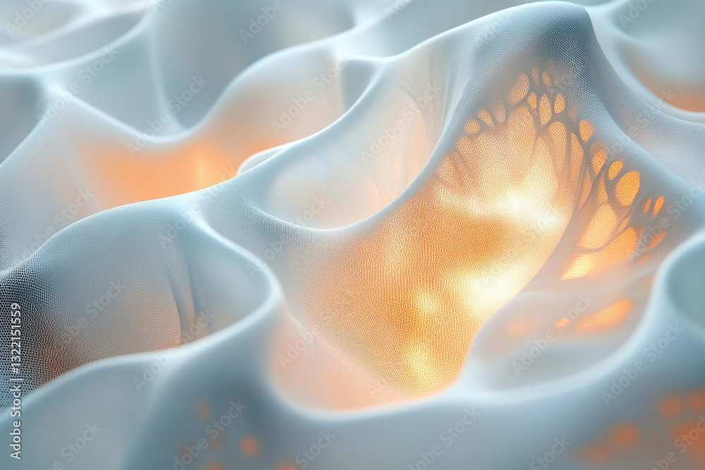 Poster abstract image of flowing, translucent fabric with warm light illuminating its textured surface.