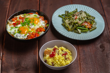 Jewish food tzimmes, chelnt, shakshuka for the holiday