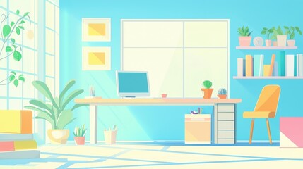 Fototapeta premium Bright and Airy Home Office Workspace Illustration
