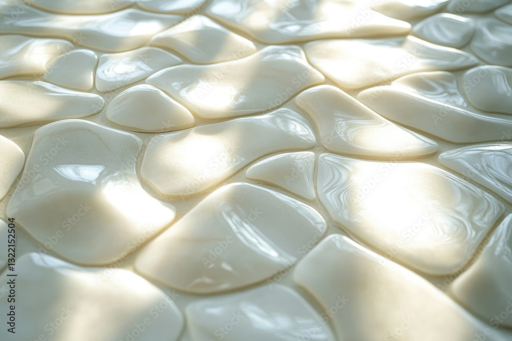 Poster abstract image of a glossy, off-white, pebble-like surface texture with light reflections.