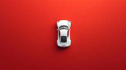 White Pixel Art Toy Car on Vibrant Red Background Minimalist Studio Shot From Above