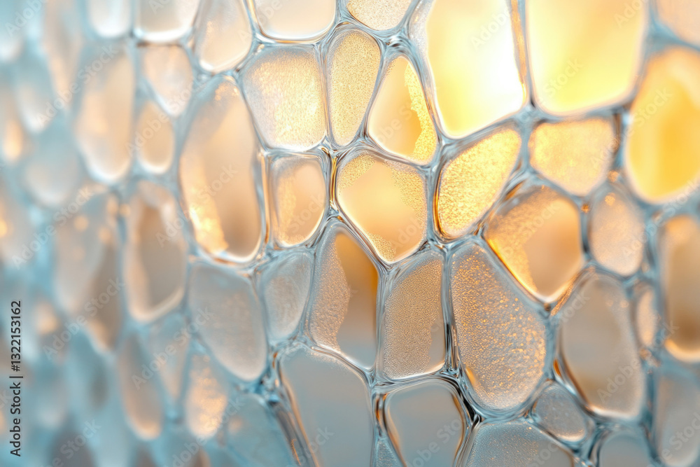 Poster Abstract image of translucent, interconnected cells illuminated from behind, creating a warm, textured pattern.