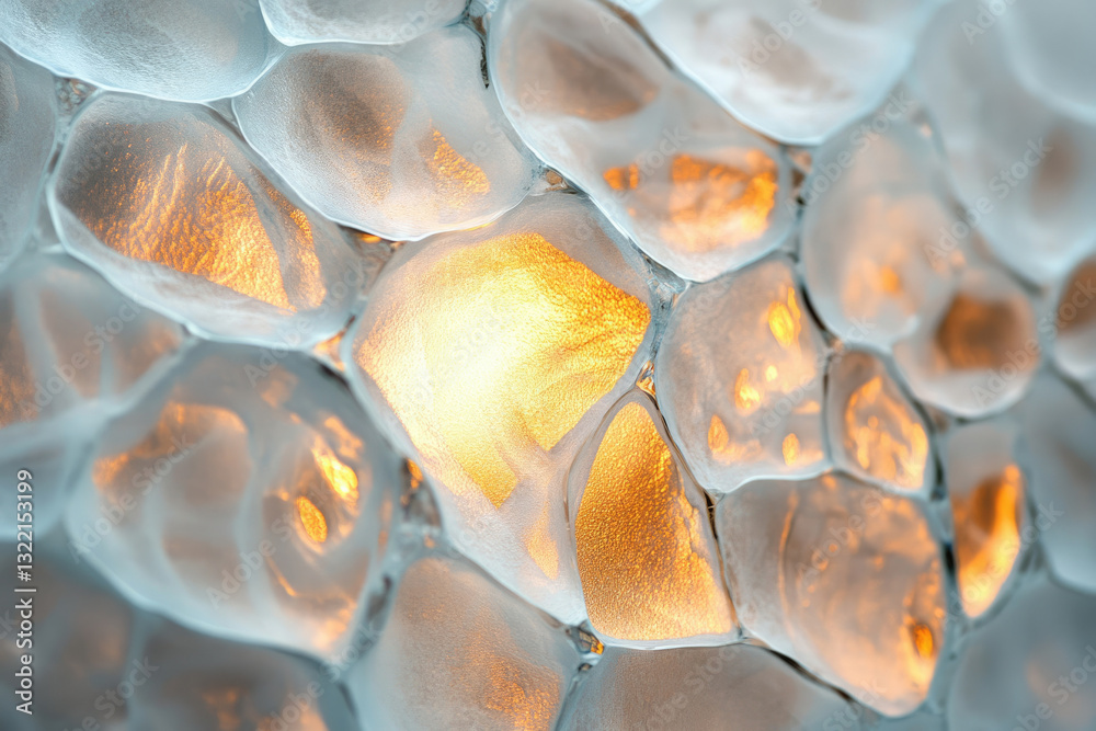 Poster Abstract image of translucent, rounded shapes with warm golden light illuminating from within.