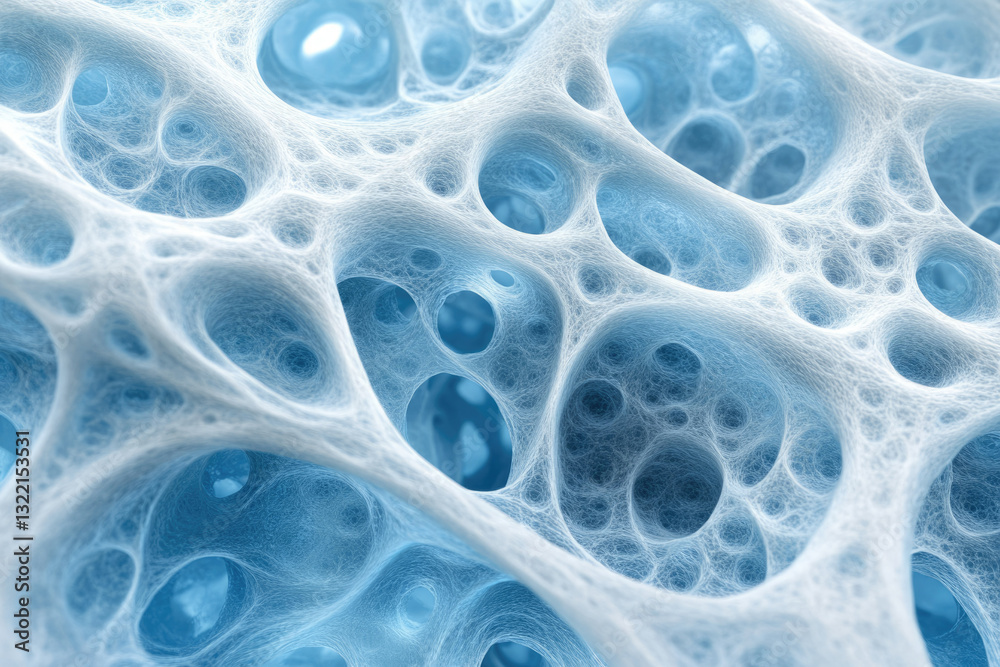 Poster Abstract image depicting a complex, porous, network structure resembling a sponge or bone tissue.