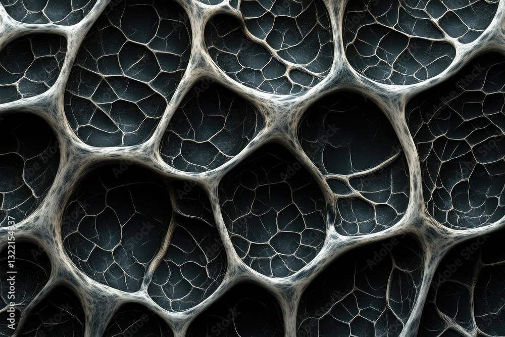 Poster Intricate network of interconnected organic structures resembling a complex biological system or abstract art.