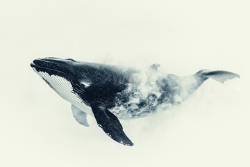 Obraz premium Majestic Humpback Whale Swimming Gracefully in Ocean Waters