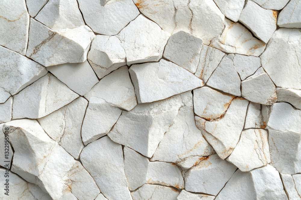 Poster Irregular, fragmented white stone wall texture.  Rough, broken pieces create a unique pattern.