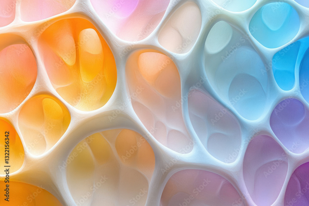 Aufkleber abstract pastel-colored 3d render of an interconnected, porous structure resembling a network or spo