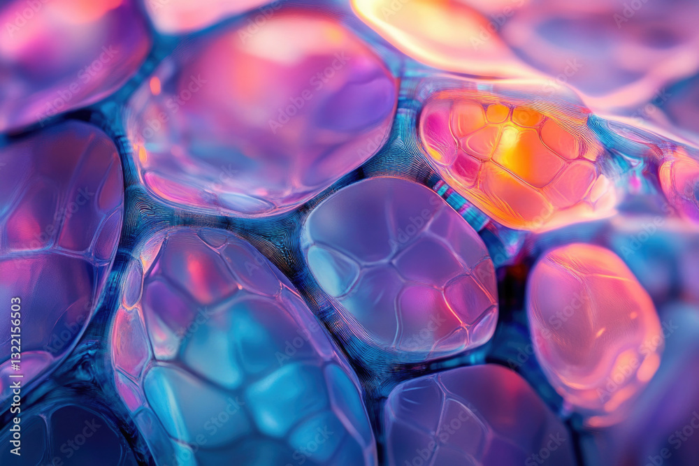 Poster abstract close-up of vibrant, iridescent bubbles with a mesmerizing, fluid texture.