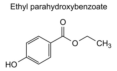 Chemical structure of ethyl parahydroxybenzoate, drug substance