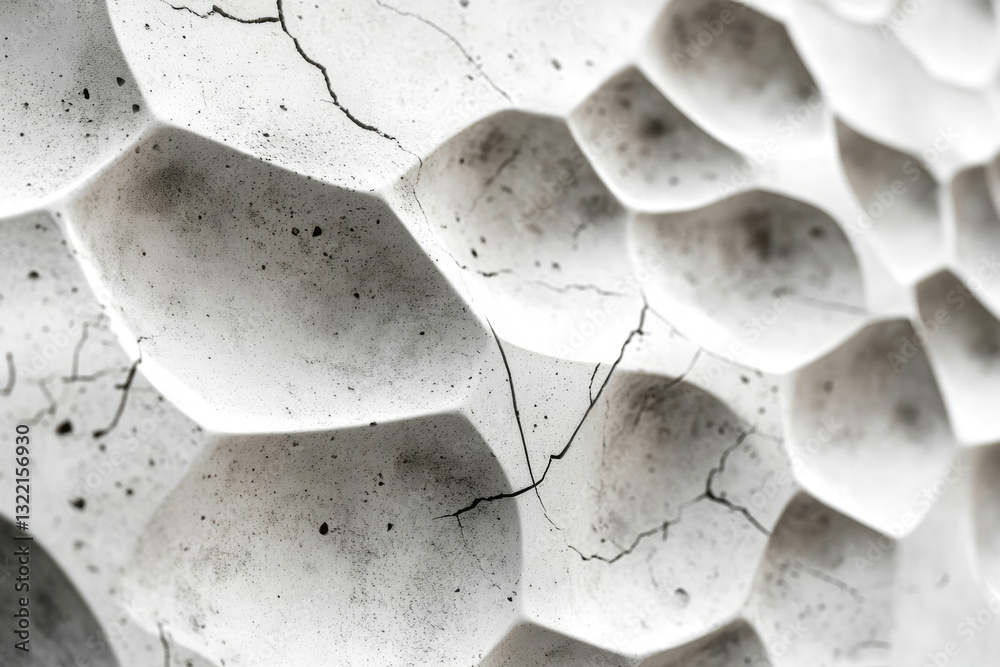 Poster Abstract textured concrete surface with a three-dimensional honeycomb pattern and cracks.