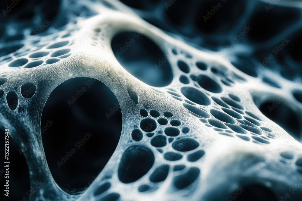 Poster Abstract image of a porous, web-like structure resembling bone or a network.