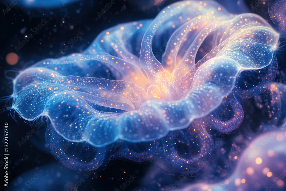 Aufkleber a mesmerizing digital artwork depicting a luminous, ethereal flower-like structure, glowing with inn