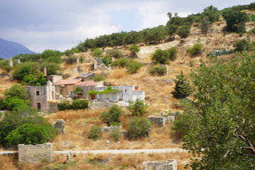 High view of the village of Raftis, abandoned since the 1960s, built by the Venetians around 1400, later served as an observatory for the Turks due to its location - Beautiful natural landscape