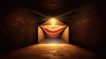 Mysterious chamber illuminated with symbolic representation of shelter