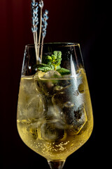 Cocktail with mint, lavender and ice