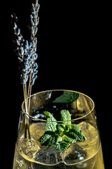 Cocktail with mint, lavender and ice