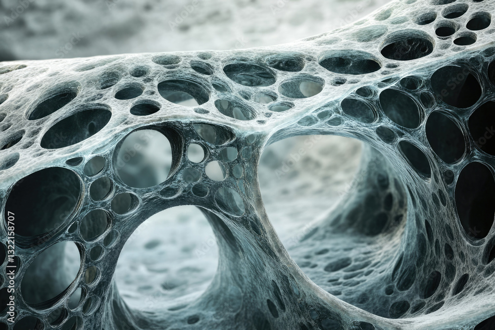 Poster Abstract image of a porous, web-like structure, resembling a bone or sponge.