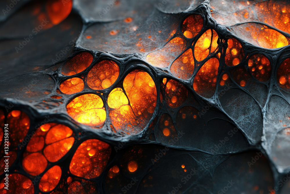 Aufkleber glowing orange lava trapped within a dark, intricate, web-like structure.