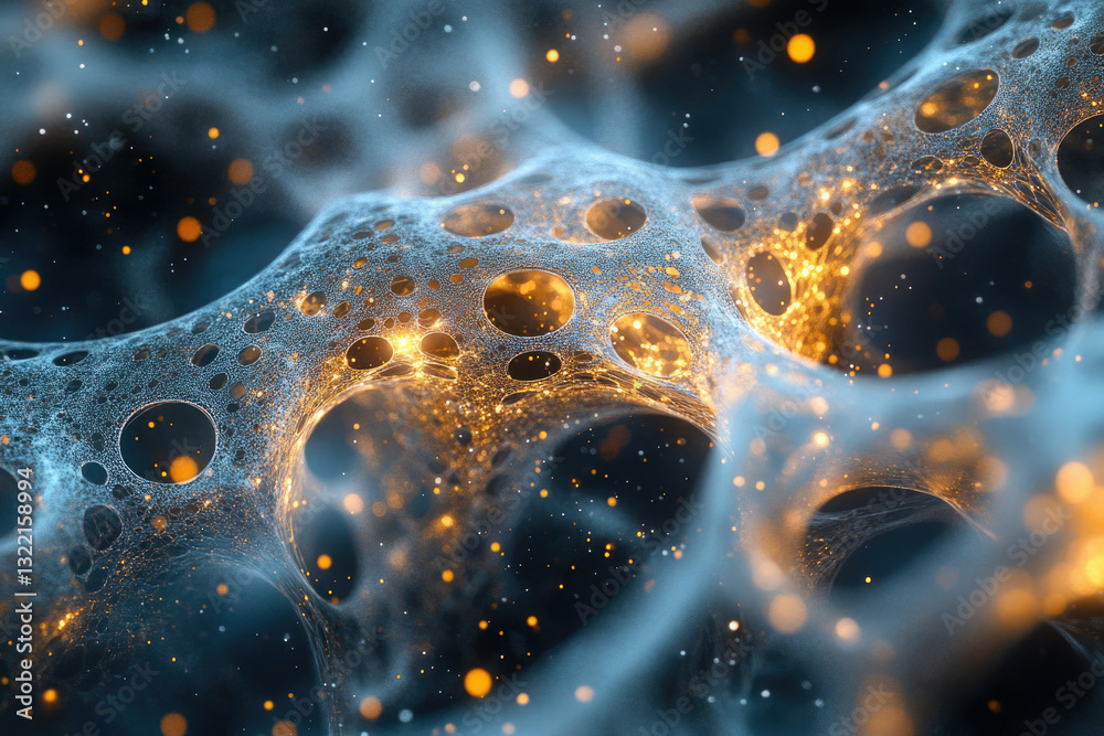 Aufkleber Abstract image depicting a complex network of glowing, interconnected nodes resembling a neural network or cosmic web.