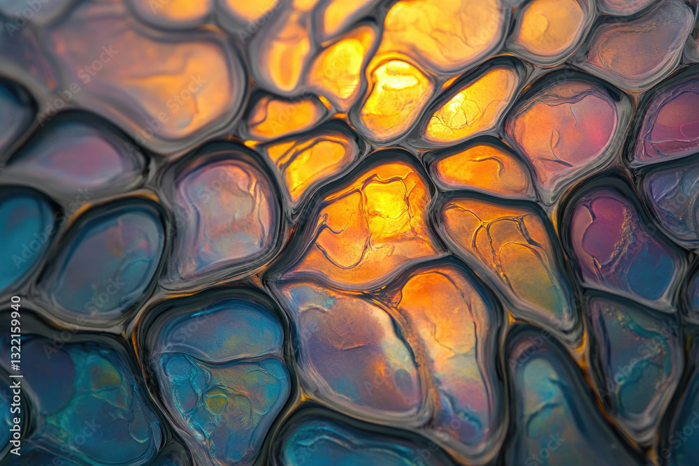 Poster abstract fluid art painting with vibrant, iridescent colors creating a mesmerizing, textured pattern