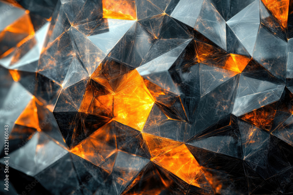 Aufkleber Abstract fiery geometric structure with sharp, angular facets glowing from within.