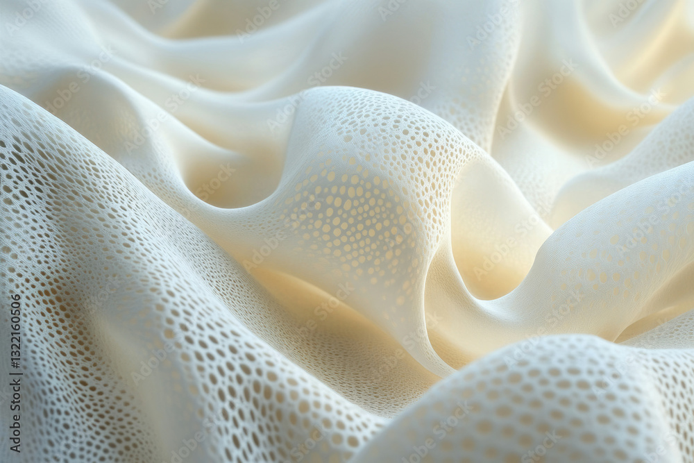 Poster Creamy textured fabric with a unique perforated pattern, softly draped and flowing.