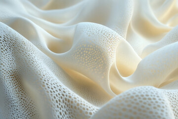 Creamy textured fabric with a unique perforated pattern, softly draped and flowing.