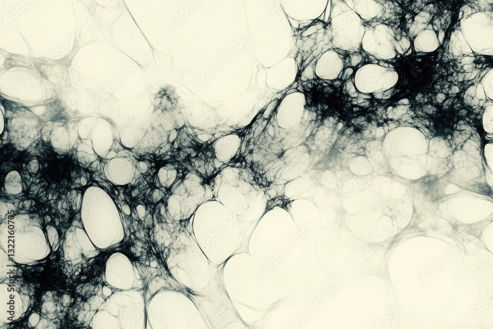 Poster abstract fractal art depicting a complex network of dark tendrils forming interconnected organic sha