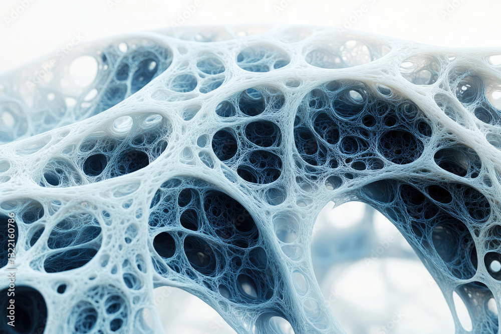 Aufkleber Abstract 3D rendering of a complex, porous, interconnected network structure resembling a futuristic or biological entity.