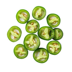 Freshly sliced green peppers isolated against a Transparent background showcasing vibrant colors and textures, Sliced green pepper isolated on PNG background