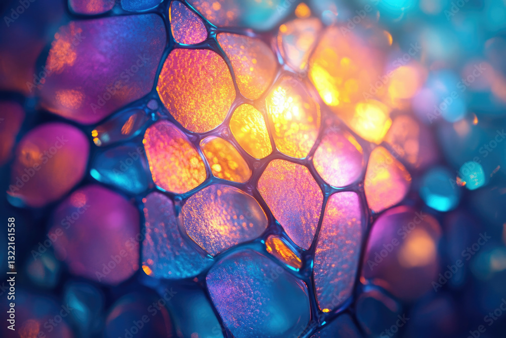 Poster Abstract image of vibrant, interconnected, iridescent bubbles forming a mesmerizing pattern.