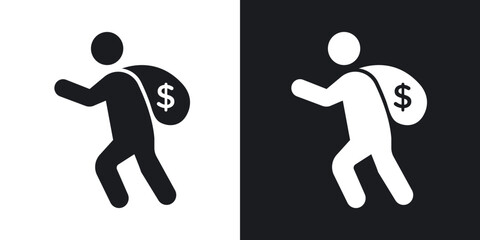 Robbery icons in solid black and white collection