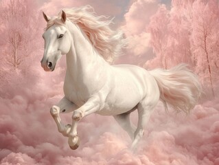 Obraz premium A majestic unicorn standing on a rainbow bridge in the sky. Generative AI